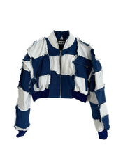 VESTE EN JEAN PATCHWORK.