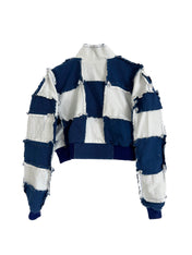 VESTE EN JEAN PATCHWORK.