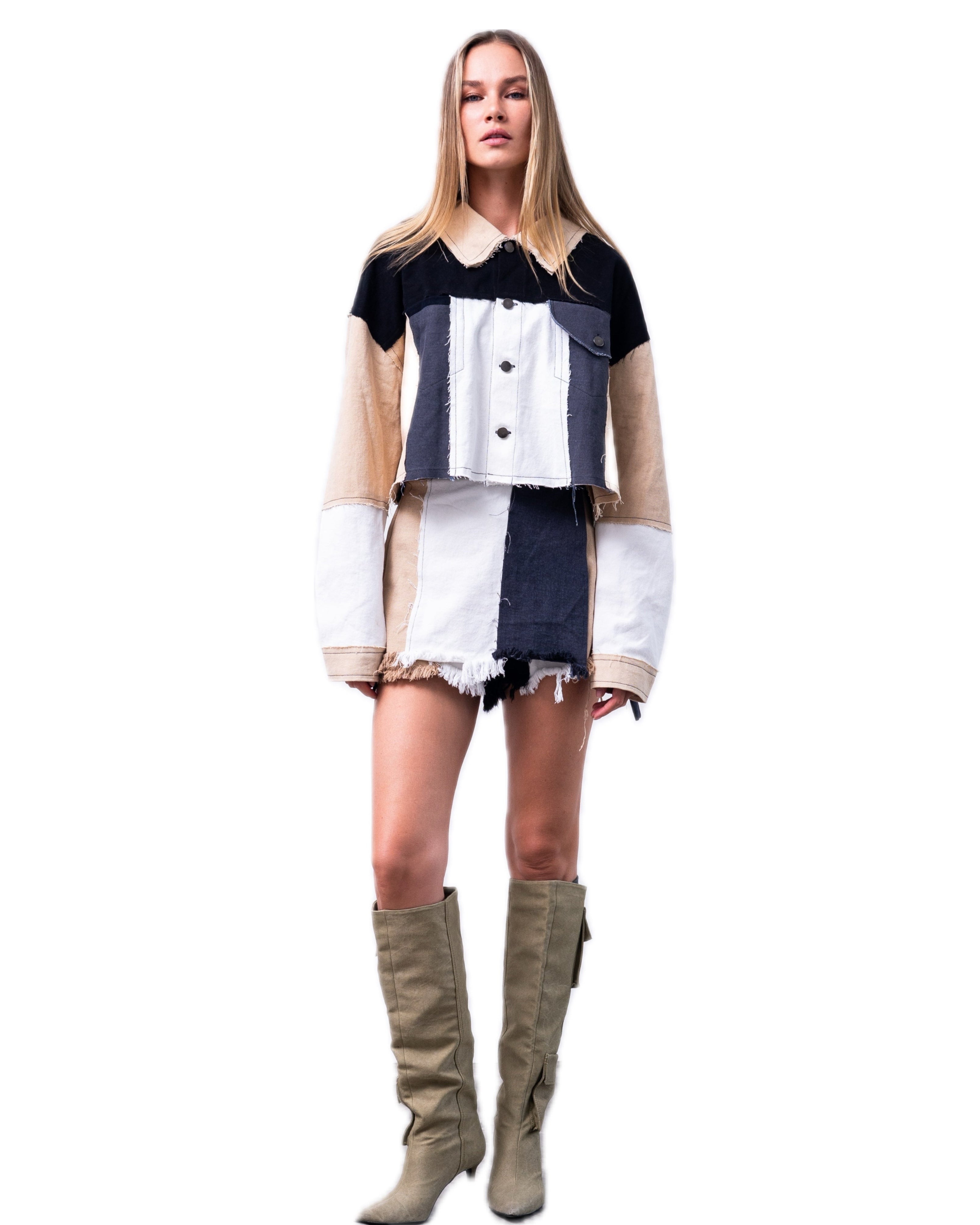 VESTE EN JEAN PATCHWORK.