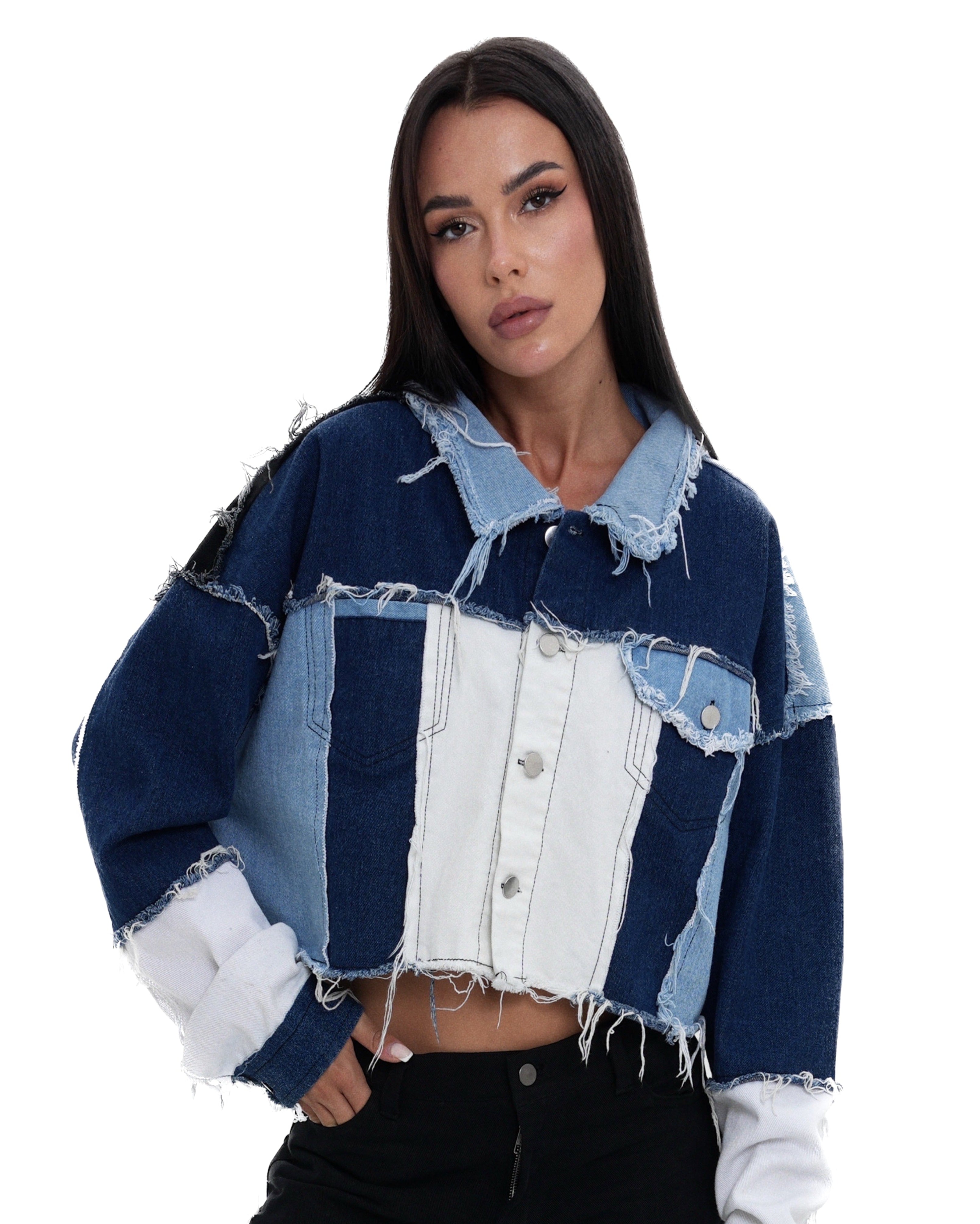 DENIM PATCHWORK JACKET.