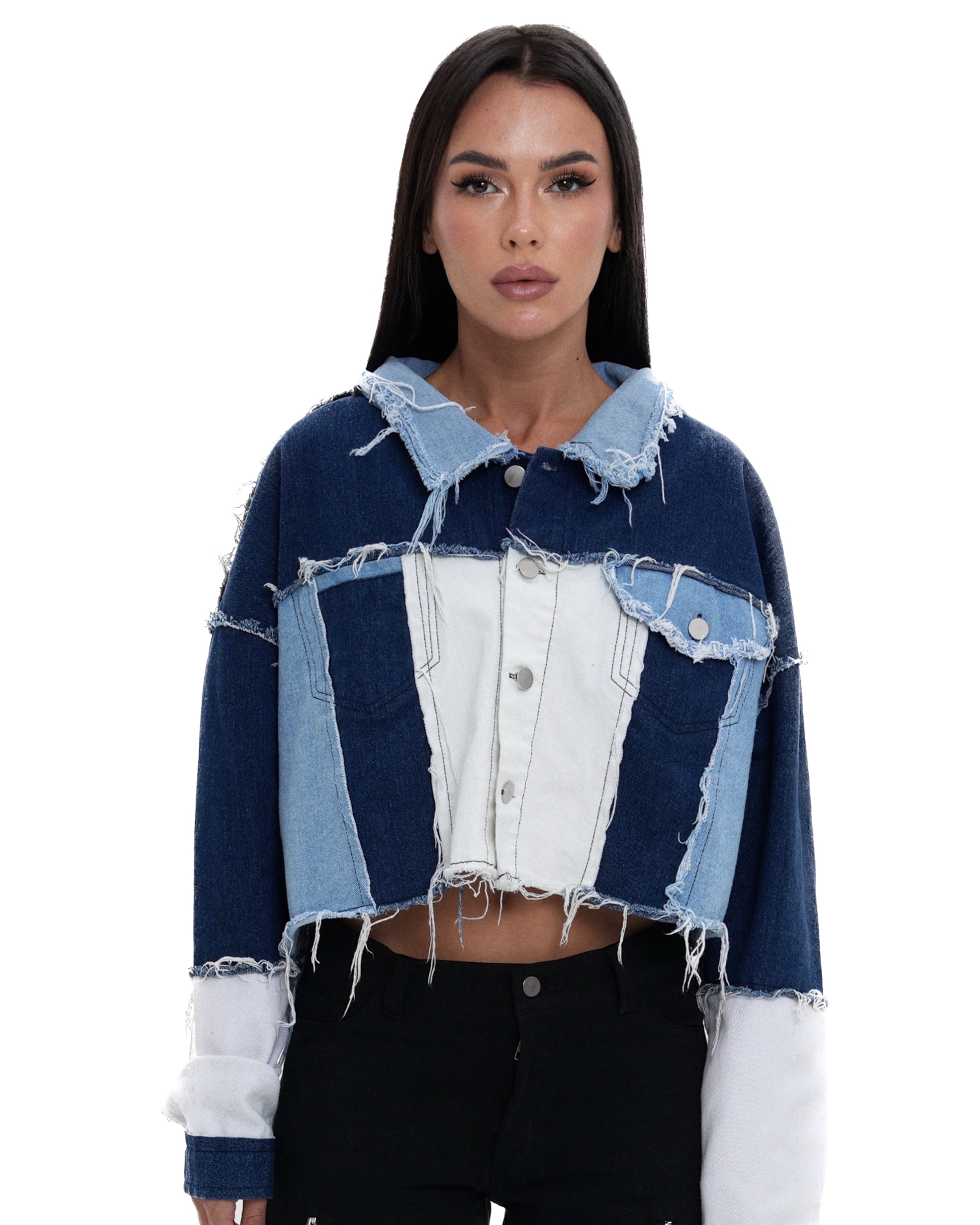 DENIM PATCHWORK JACKET.